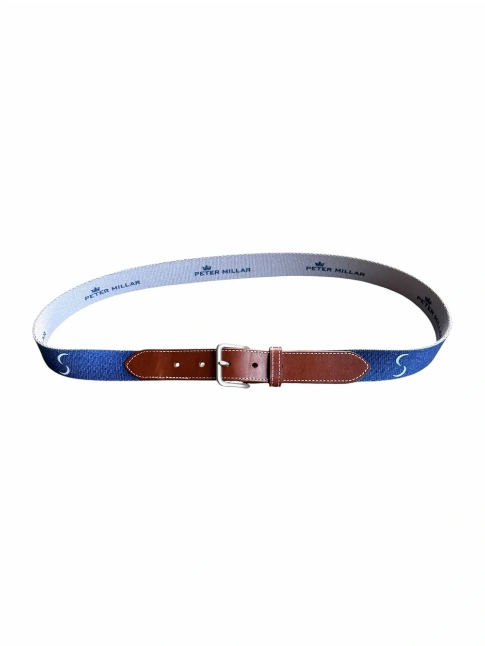 Peter Millar Men's Blue Cotton & Leather Belt Size 38